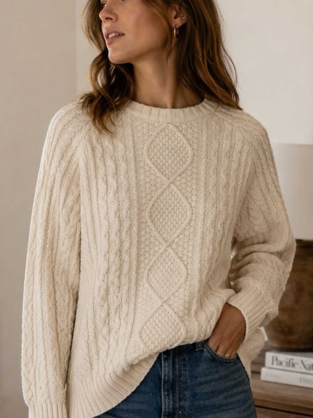 WILT Ivory Cable Knit Fisherman Sweater – Size Small